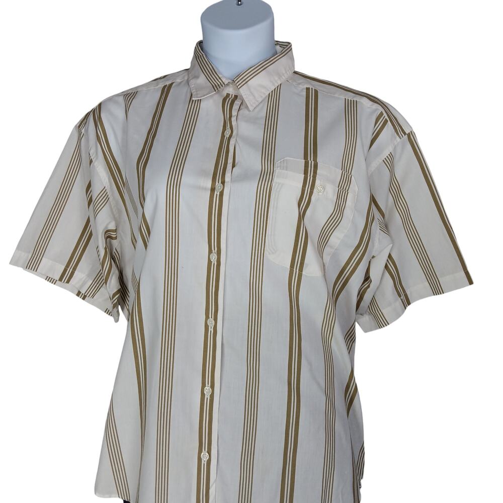 Vintage Favorites Button Down Shirt Size 22 White & Brown Striped Short Sleeve